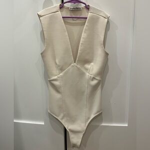 Abercrombie Crepe Plunge Bodysuit - Cream